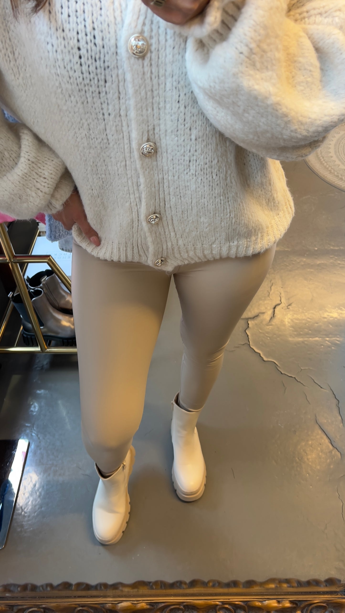 Leder Leggings beige