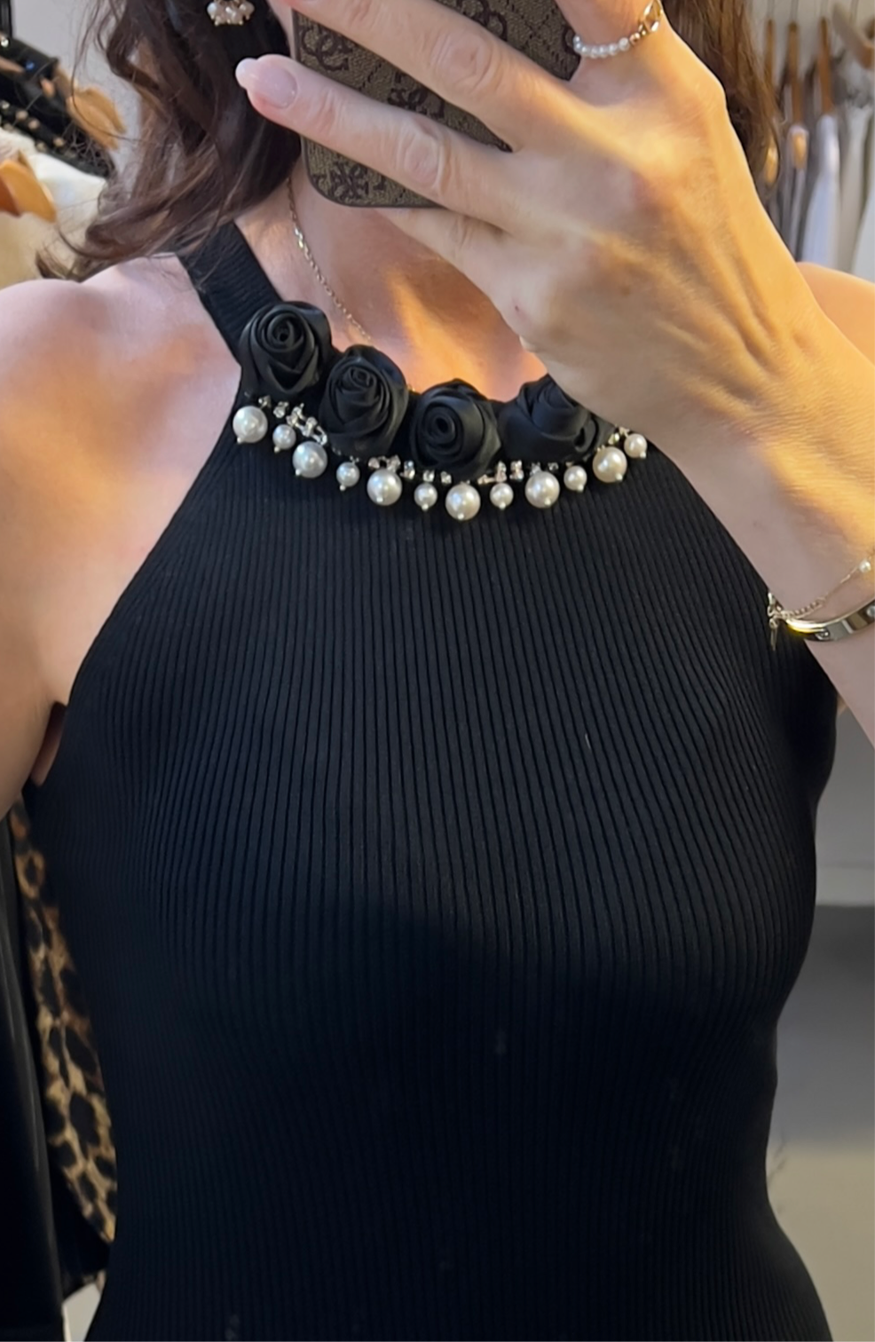 Kleid Schwarz mit Perlen