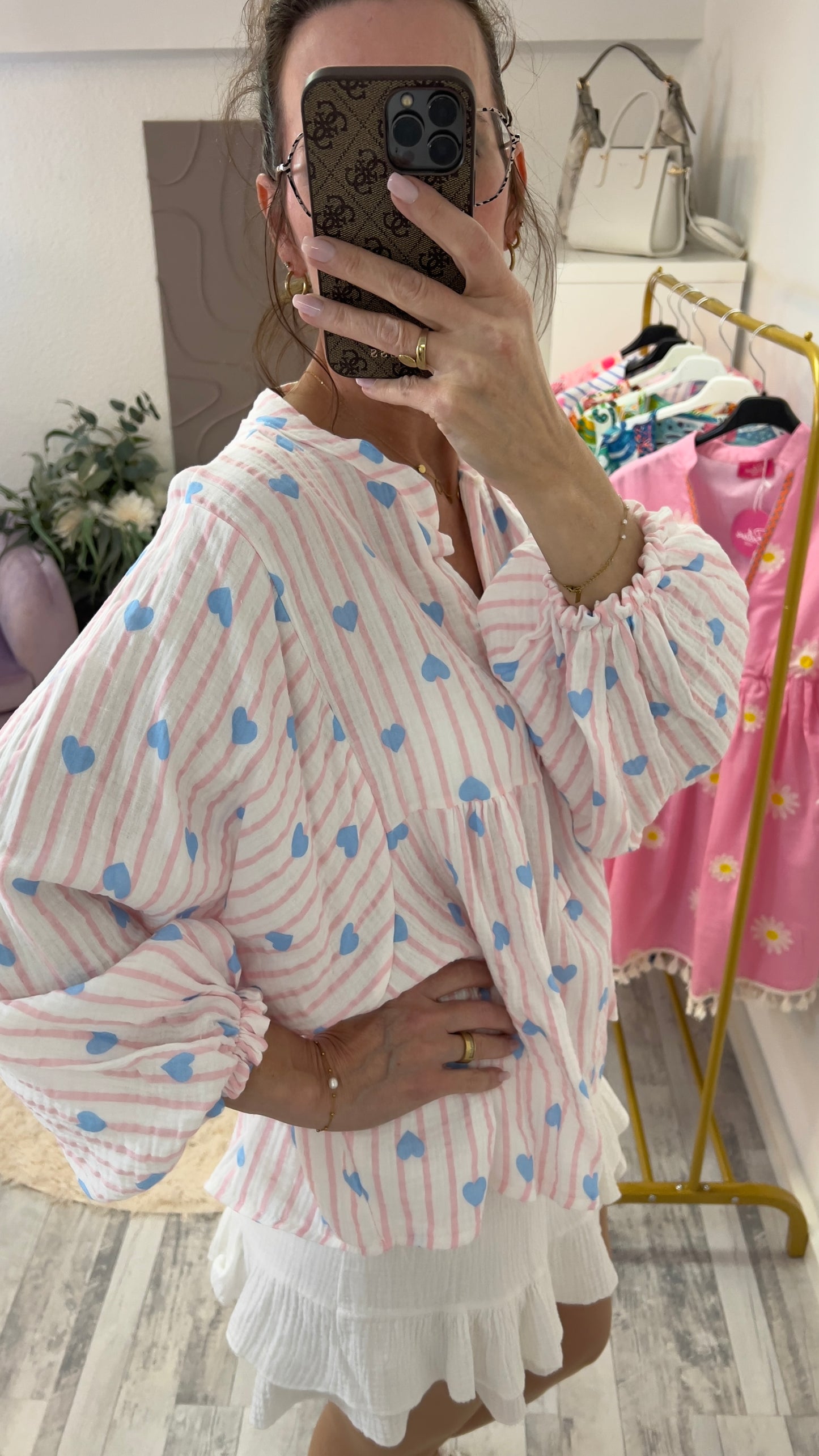 Musselin-Bluse rosa gestreift