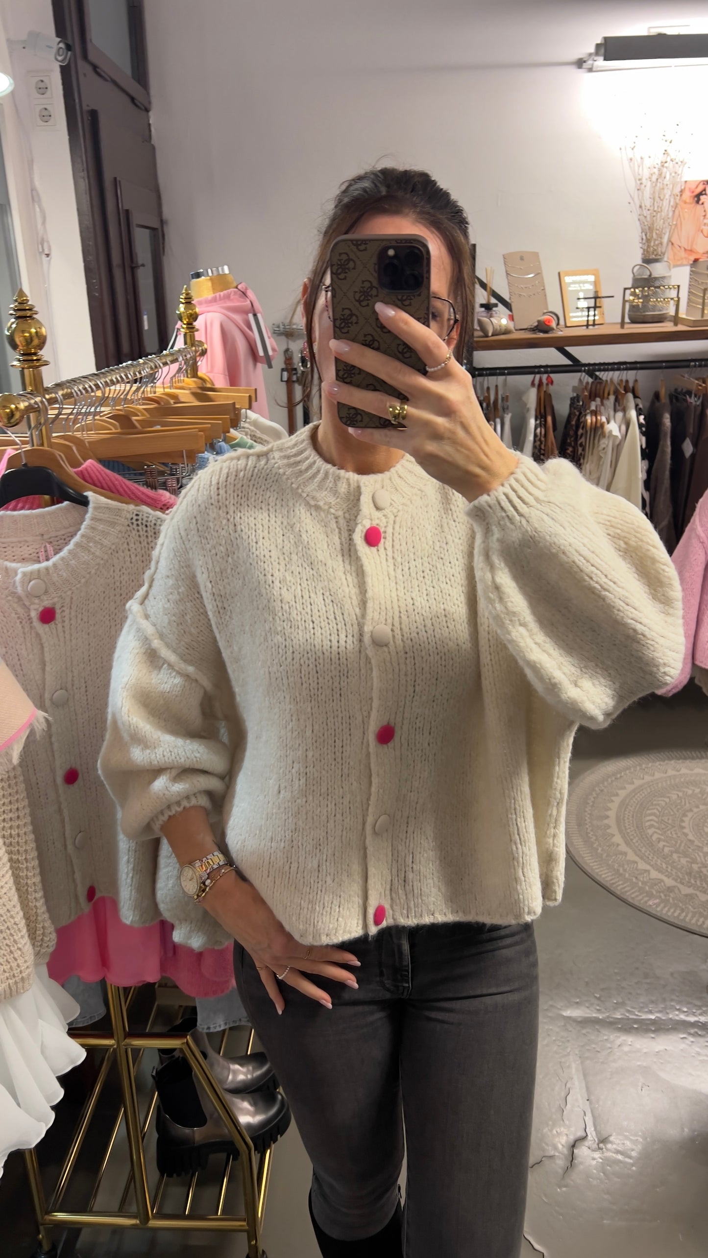 Strickjacke „Lilly“ oversize kurz ecru