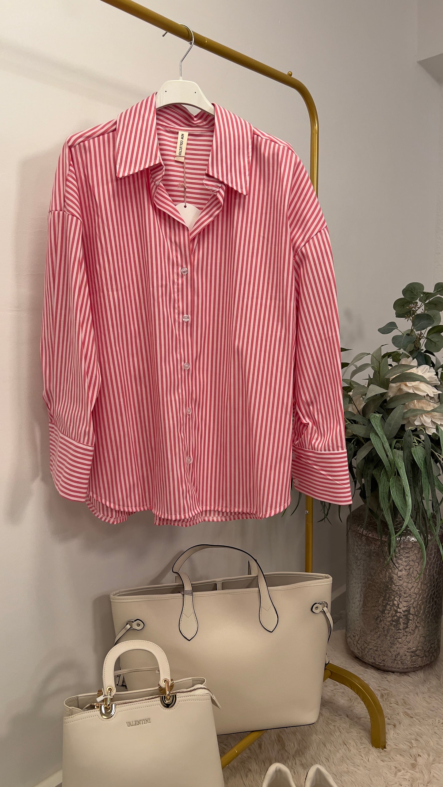 Bluse weiß/pink gestreift