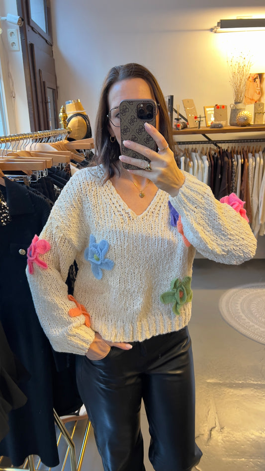 Strickpullover „Flower“ ecru