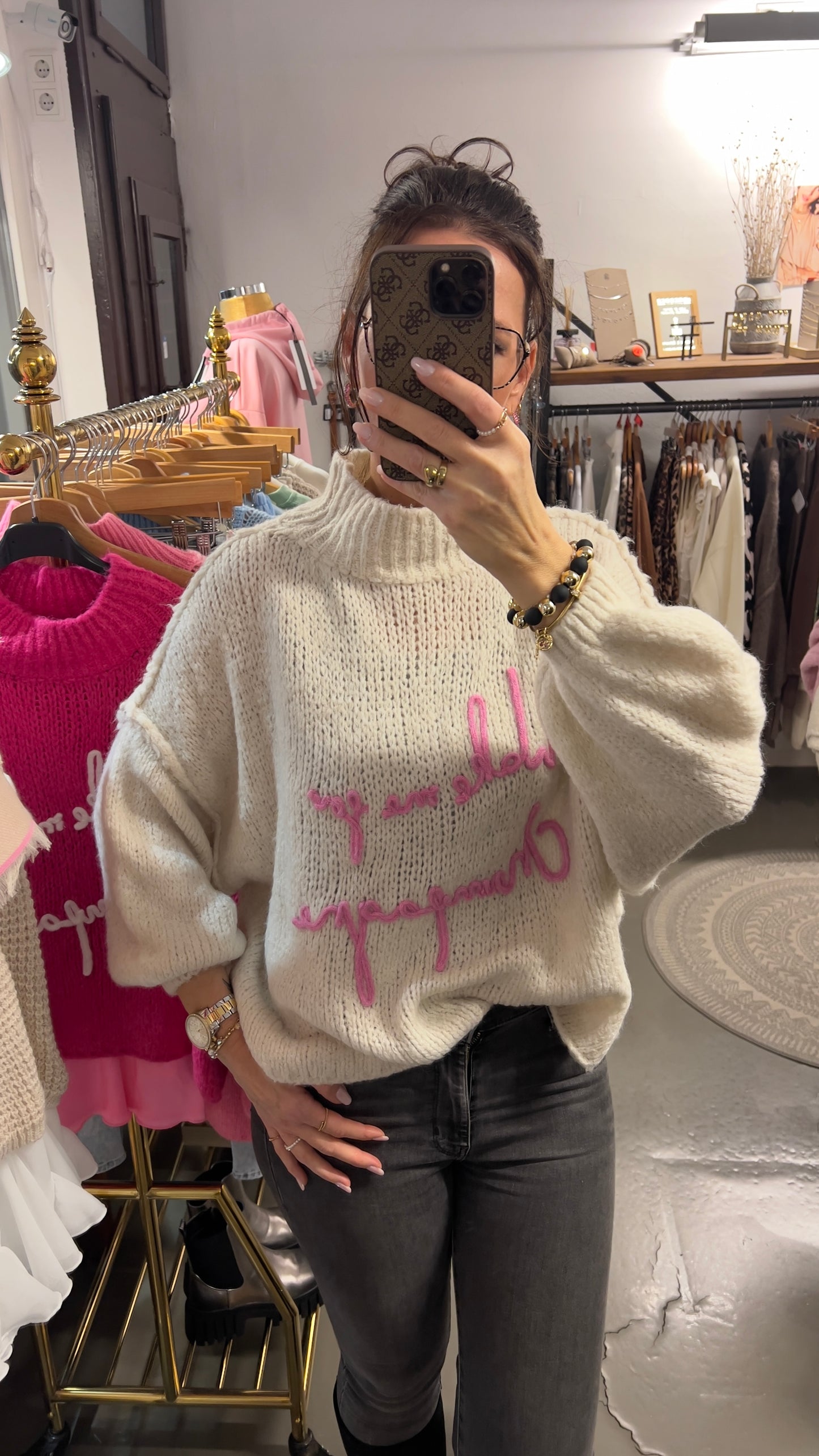 Strickpullover „Juna“ oversize kurz ecru