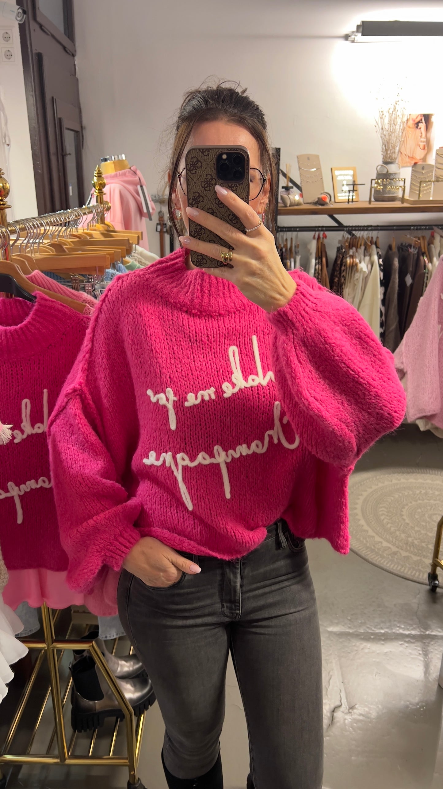 Strickpullover „Juna“ oversize kurz pink