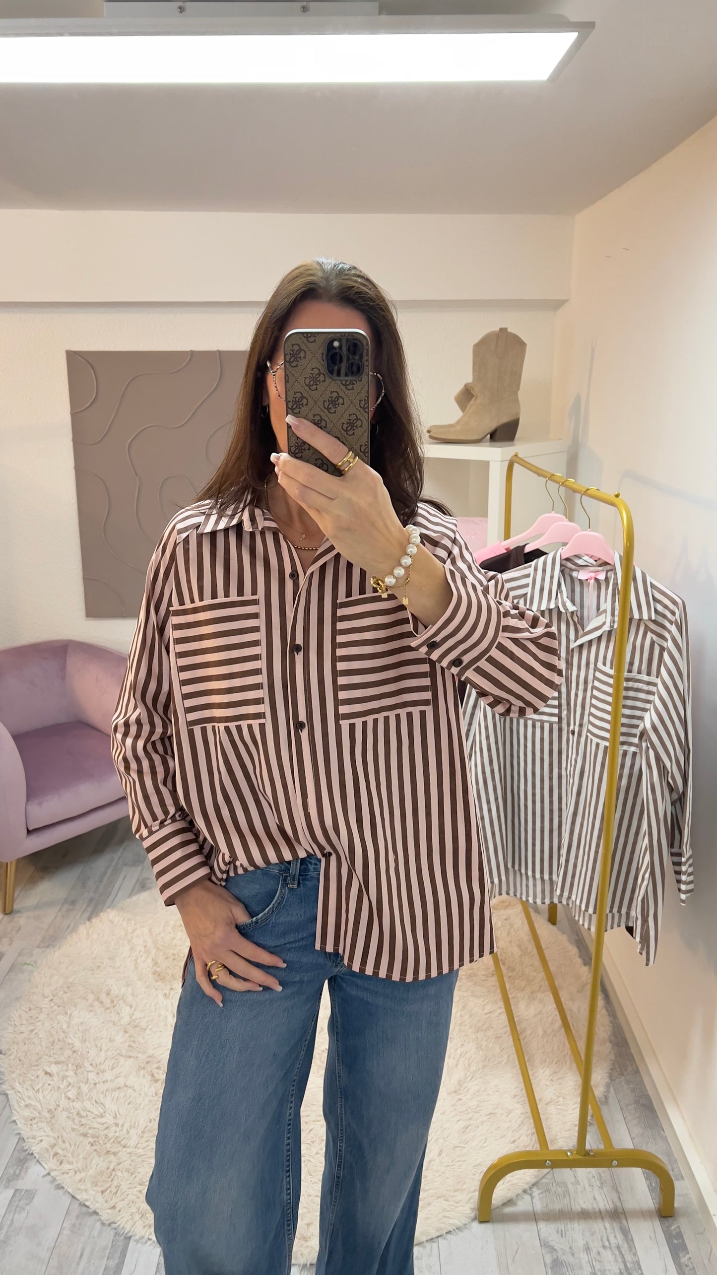 Oversize-Bluse gestreift braun