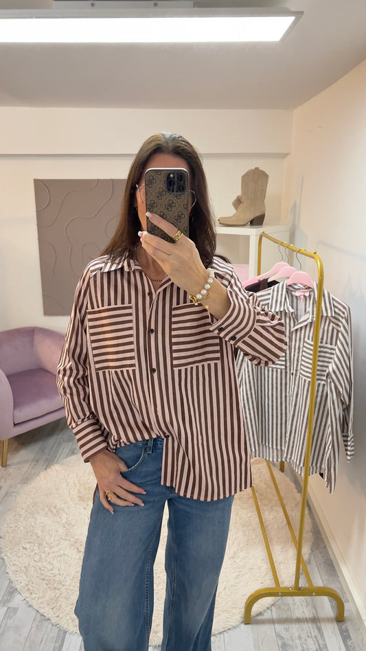 Oversize-Bluse gestreift braun