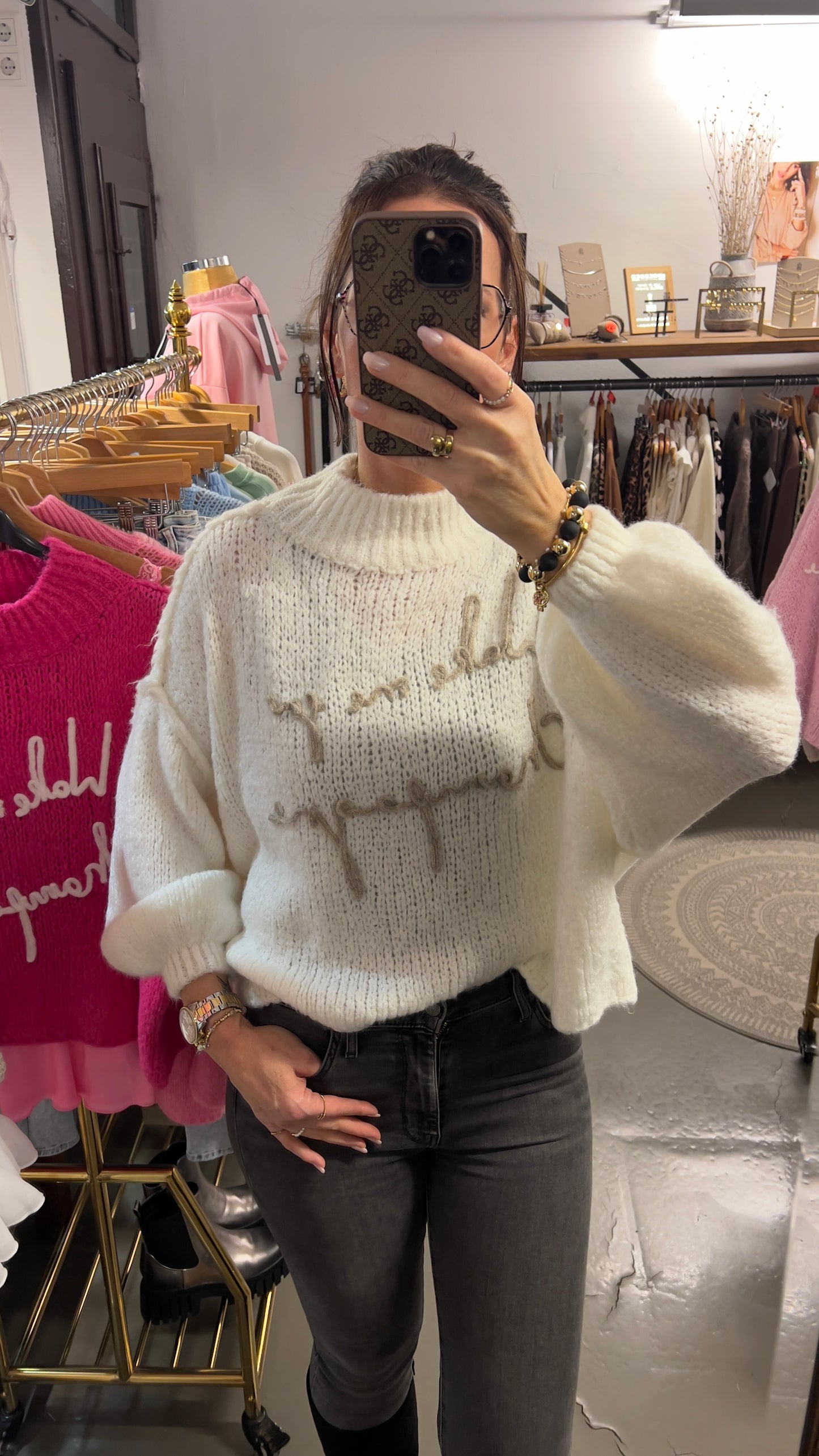 Strickpullover „Juna“ oversize kurz wollweiß