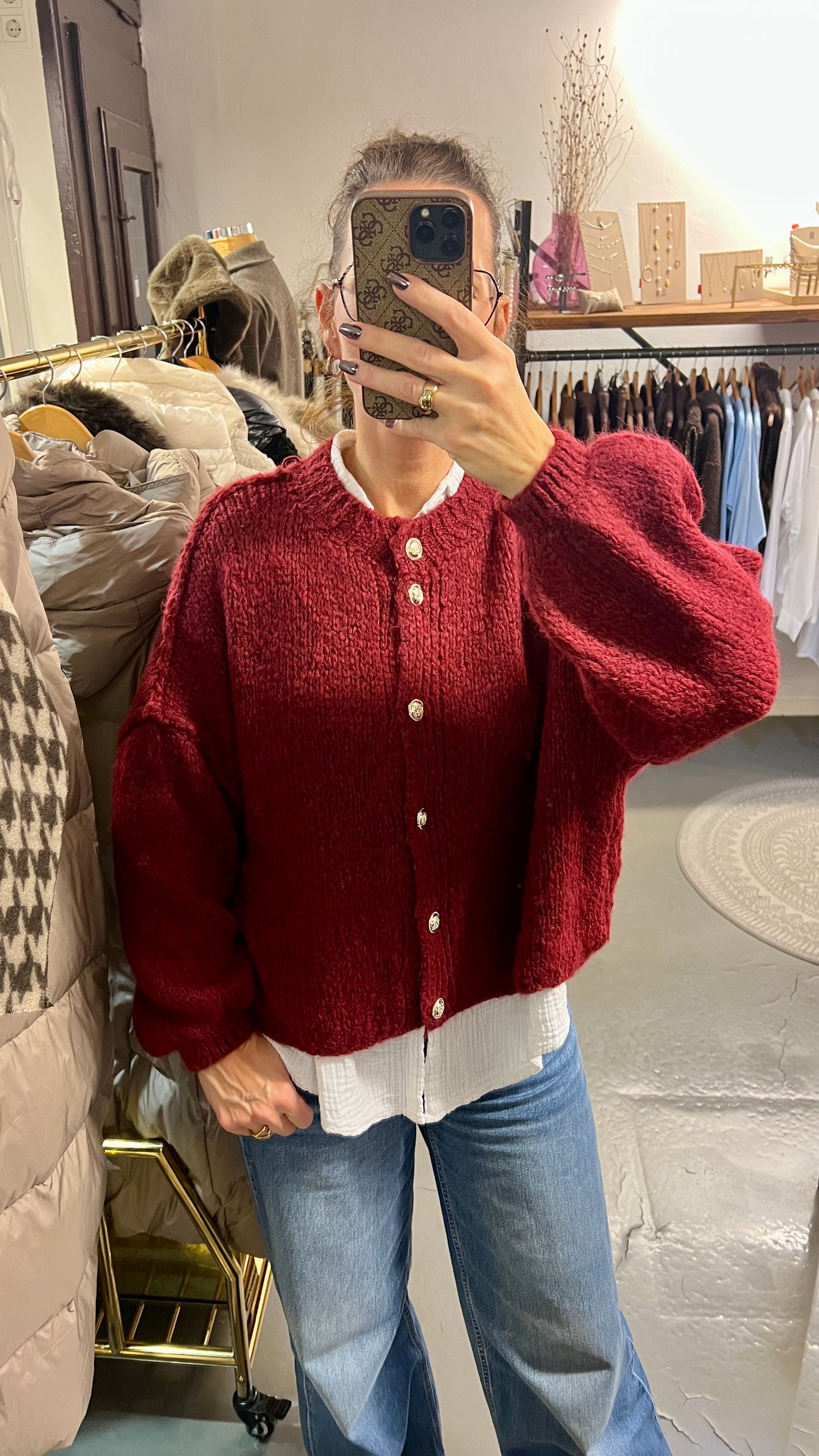 Strickjacke „Mila“ oversize Bordeaux