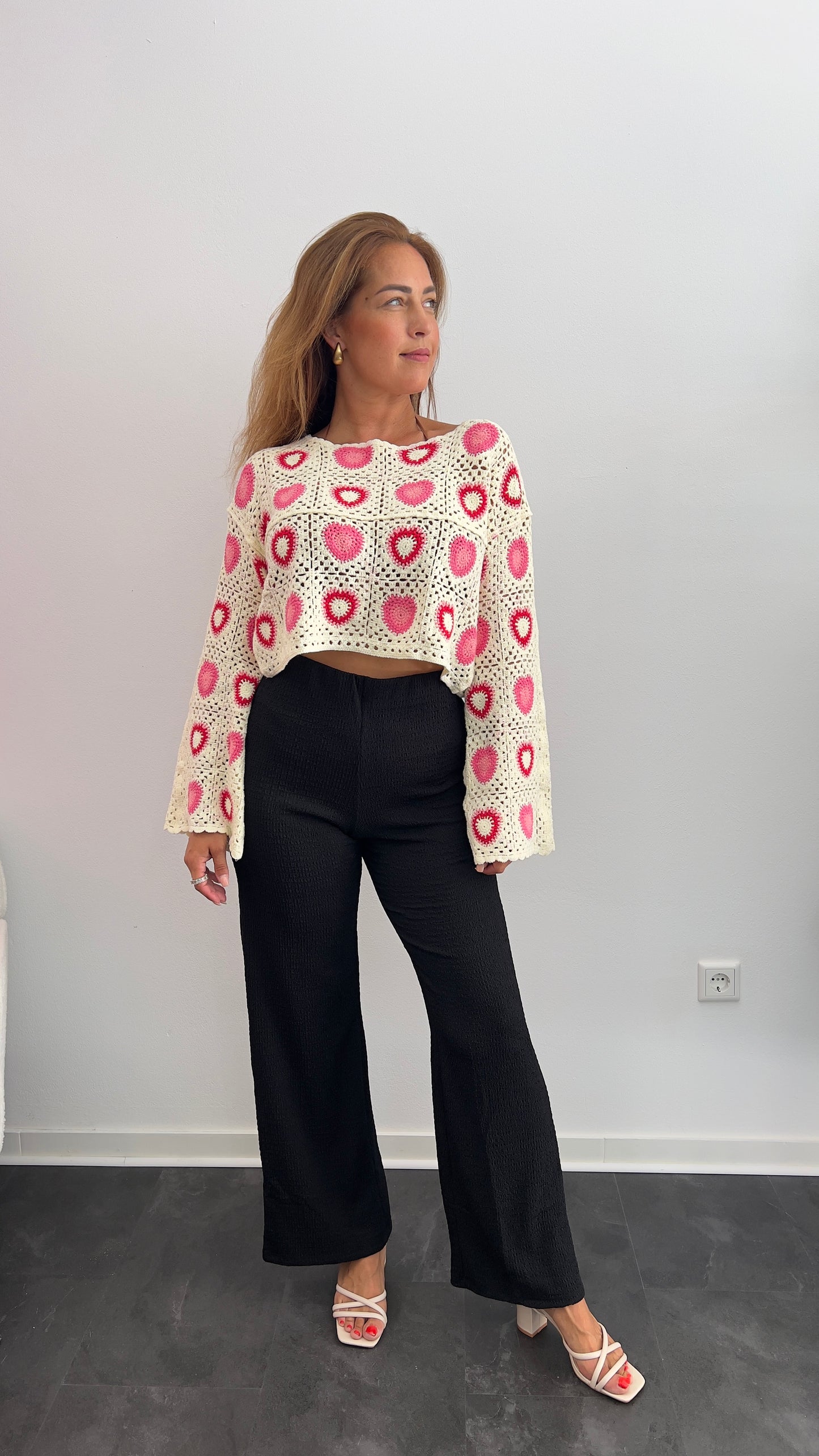 Weite Crinkle-Hose – Schwarz