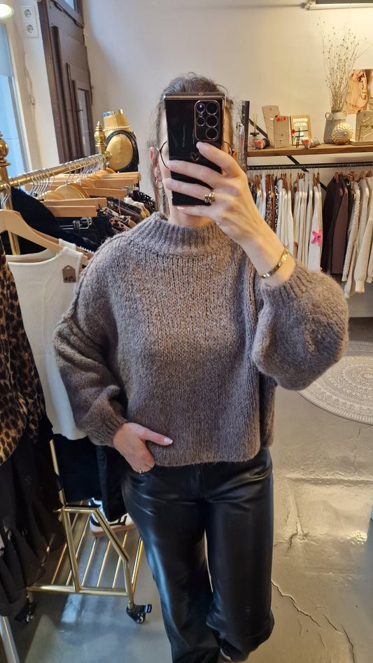 Strickpullover „Ella kurz“ taupe