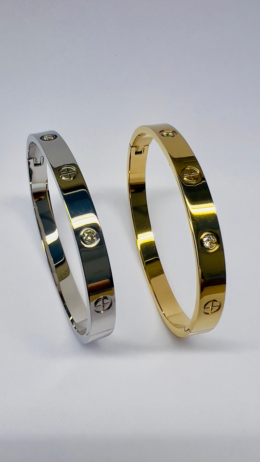 Armreif Elegance Duo Gold oder Silber (mit Glitzersteinen)