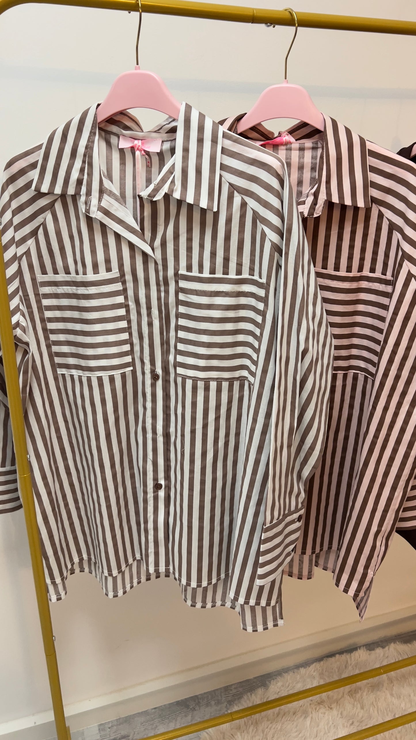 Oversize-Bluse gestreift braun