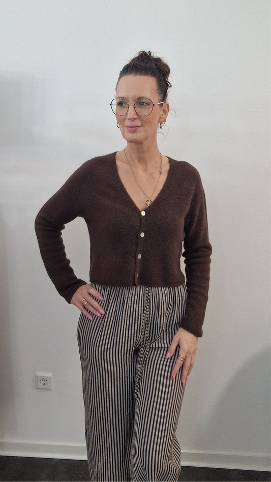 Kuscheliger Cardigan in Schokobraun – V-Ausschnitt & Knopfleiste