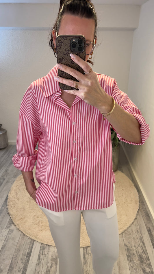 Bluse weiß/pink gestreift